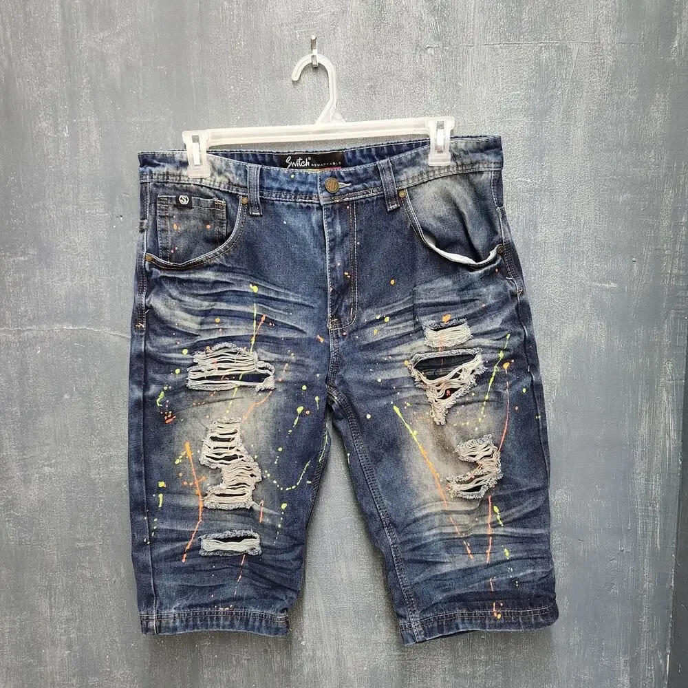 Switch Remarkable Paint Splatter Distressed Denim shorts 36